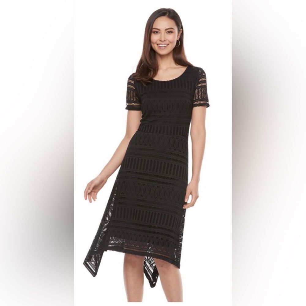 NWT Dana Buchman black cutout sharkbite hem dress size small kohls P1204